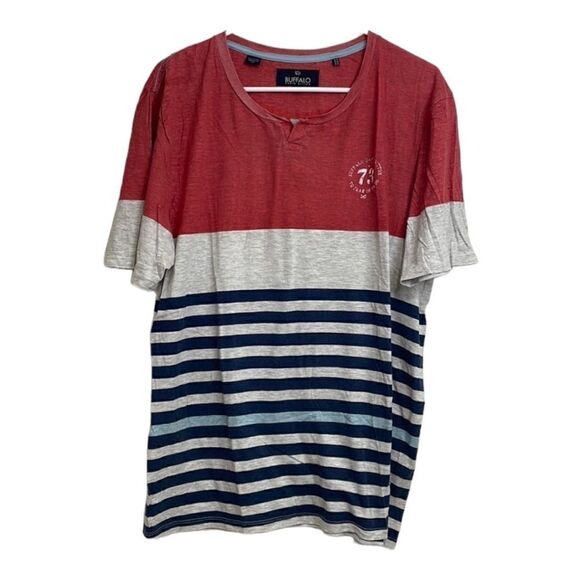 Red white and blue Buffalo David bitton v neck Tee. Size XL - Picture 1 of 8